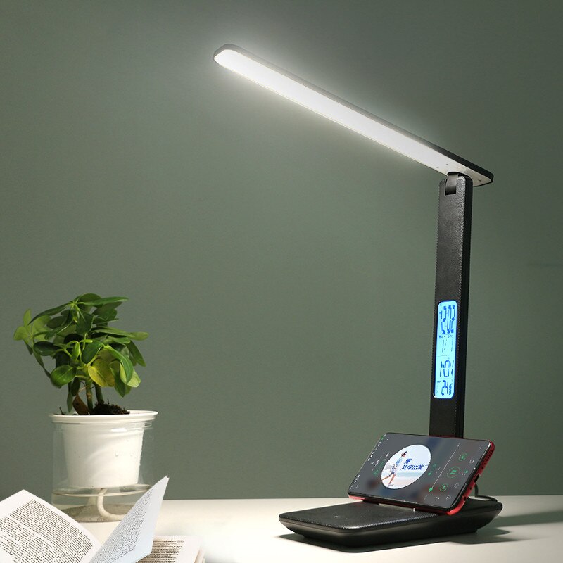 Led 테이블 독서 빛 Led 비즈니스 사무실 책상 램프 터치 밝기 조절 접이식 달력 온도 알람 시계, 램프